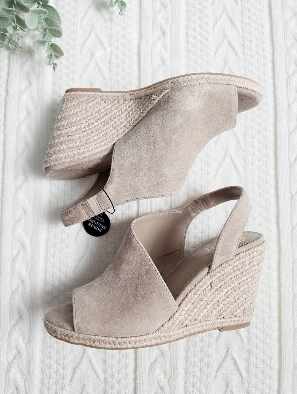 Vince Camuto Suede Leather Espadrille Wedges Heels Beige Frezma Peep Toe 8.5 NWT - Picture 4 of 13